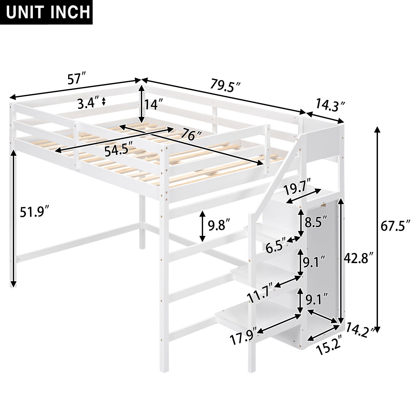 Loft Bed With Built In Storage Wardrobe And Staircase