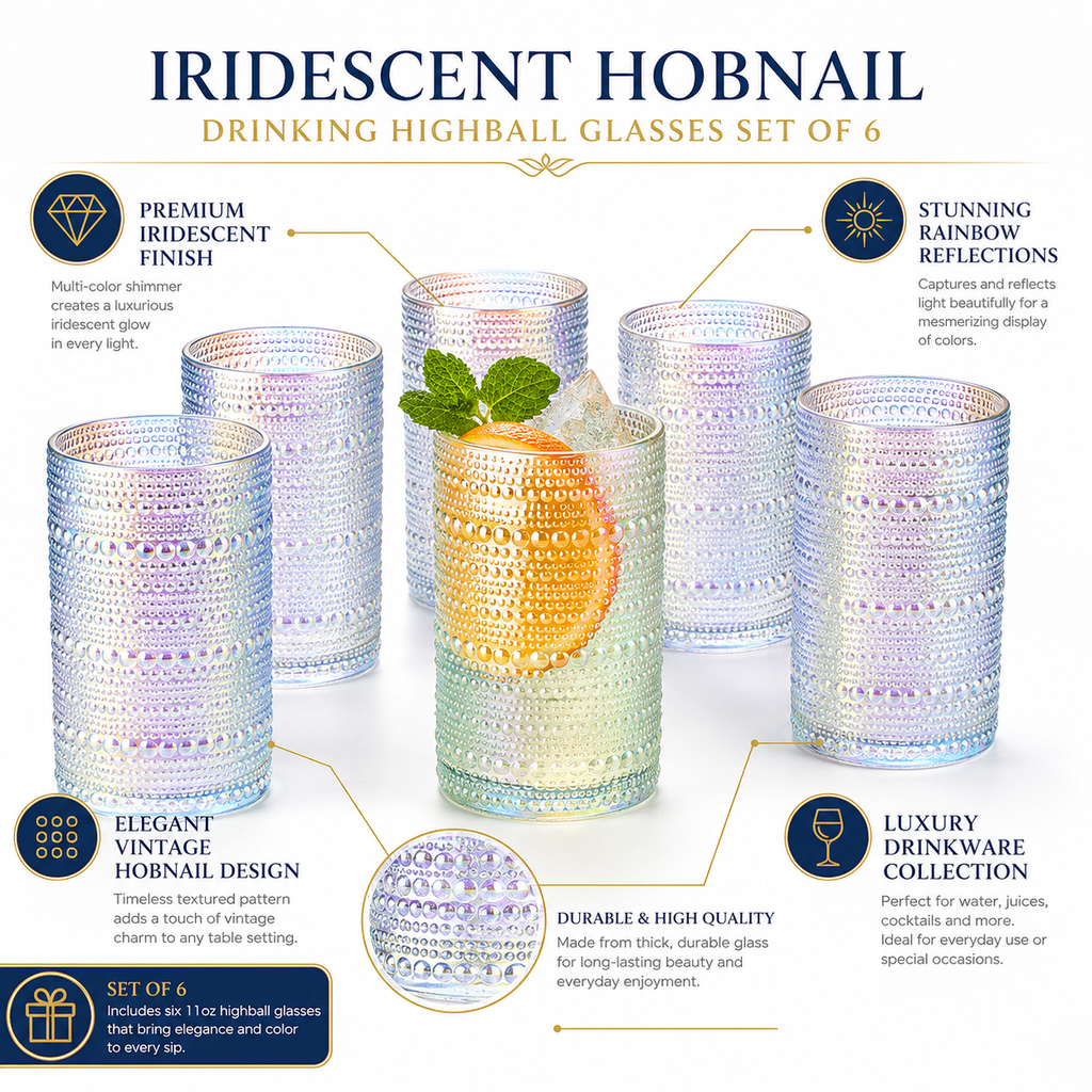 Classica Hobnail Highball Glassware, Set of 6