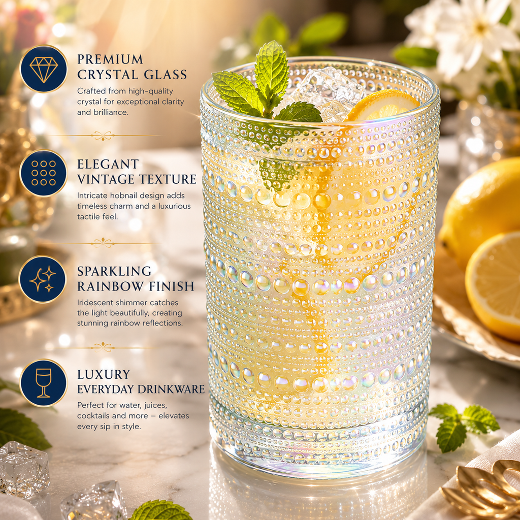Classica Hobnail Highball Glassware, Set of 6