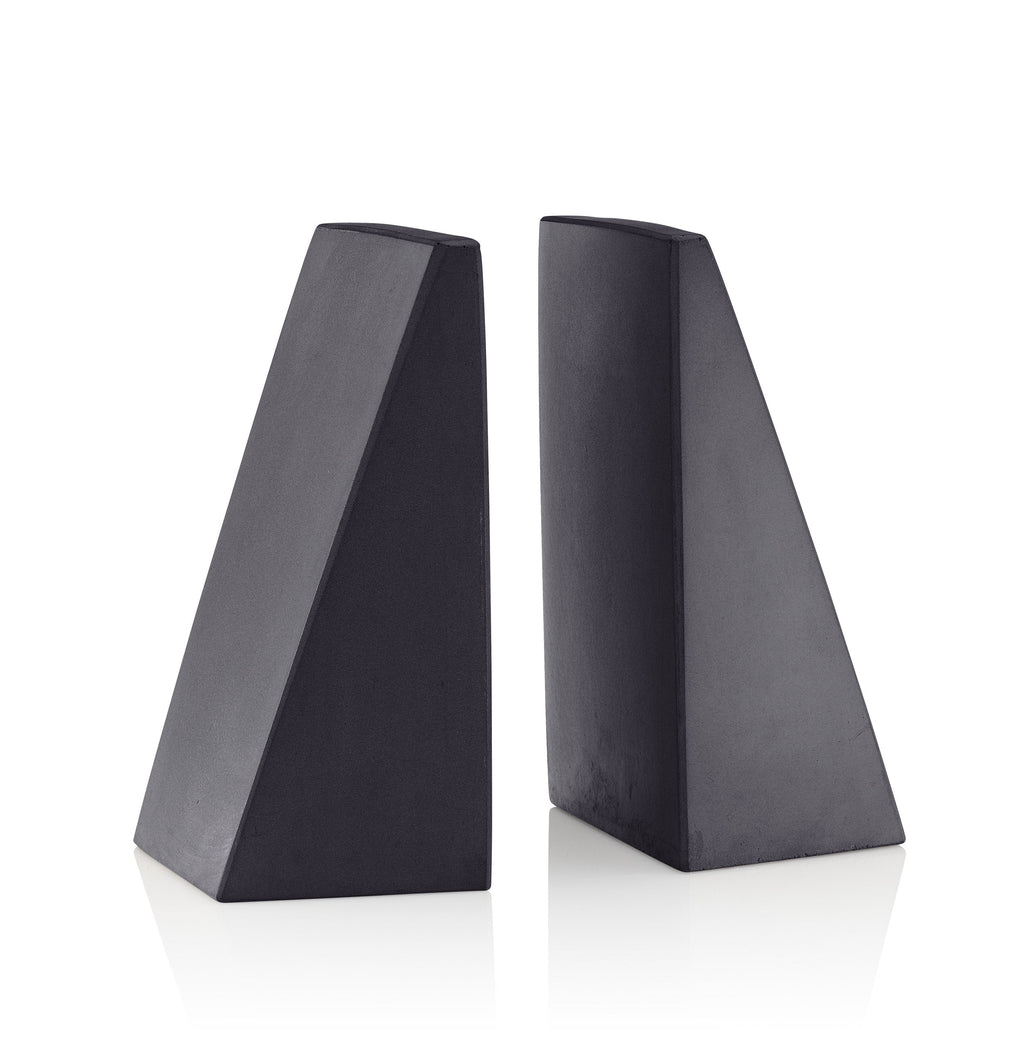 Port Living Company Concrete Black Angular Bookends, Heavy Geometric Decor for Book Shelves, Pair