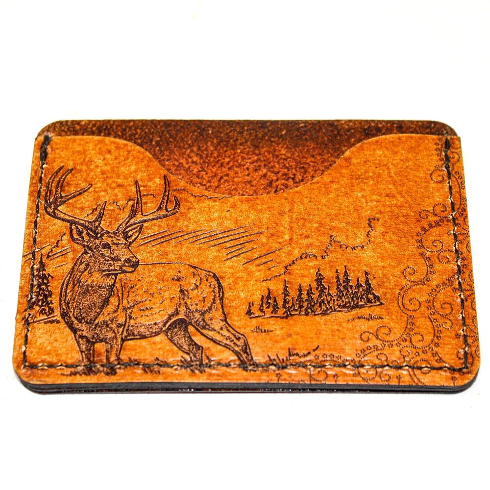 Handcrafted Whitetail Glance Leather Card Wallet - Made to Order in USA