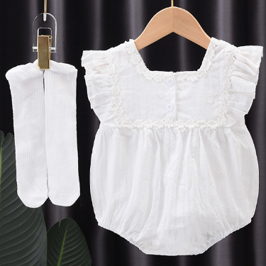 Embroidered Baby Girl Romper with Socks for Summer - # BAAA21110041