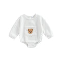 Cute Bear Embroidery Baby Romper | With Front Pocket - # BAAA21110057
