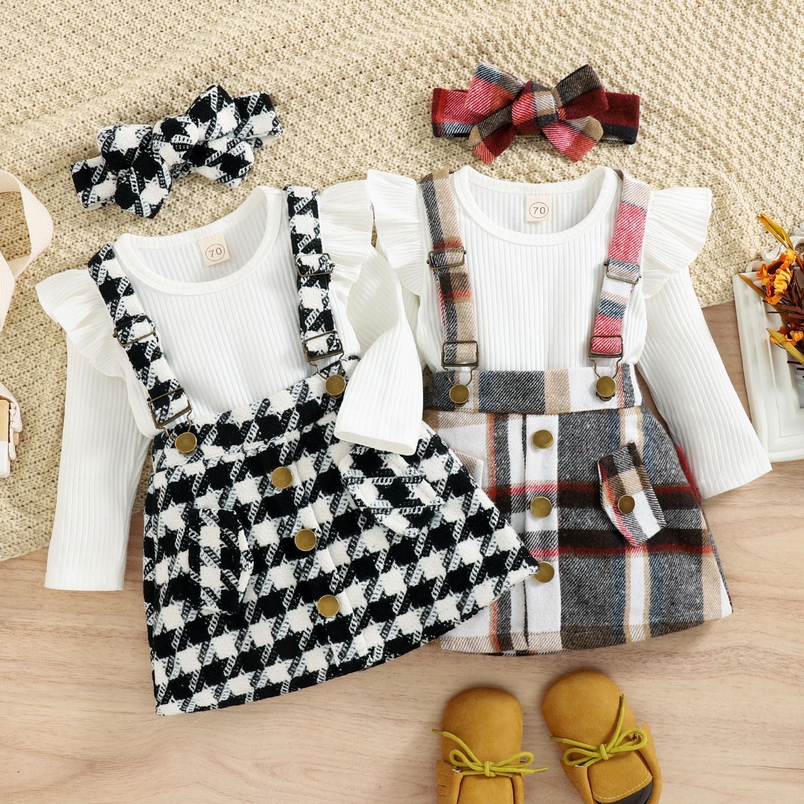 Cotton Striped Baby Romper and Skirt Set for Girls - BAAA51210039