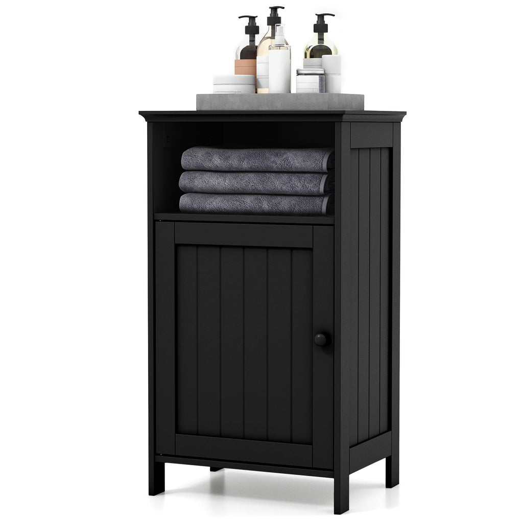 Bathroom Freestanding Floor Storage Cabinet with Adjustable Shelf-Black