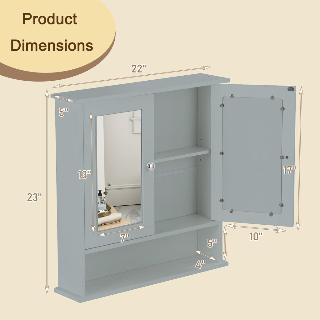 Bathroom Wall Mount Mirror Cabinet Organizer-Gray