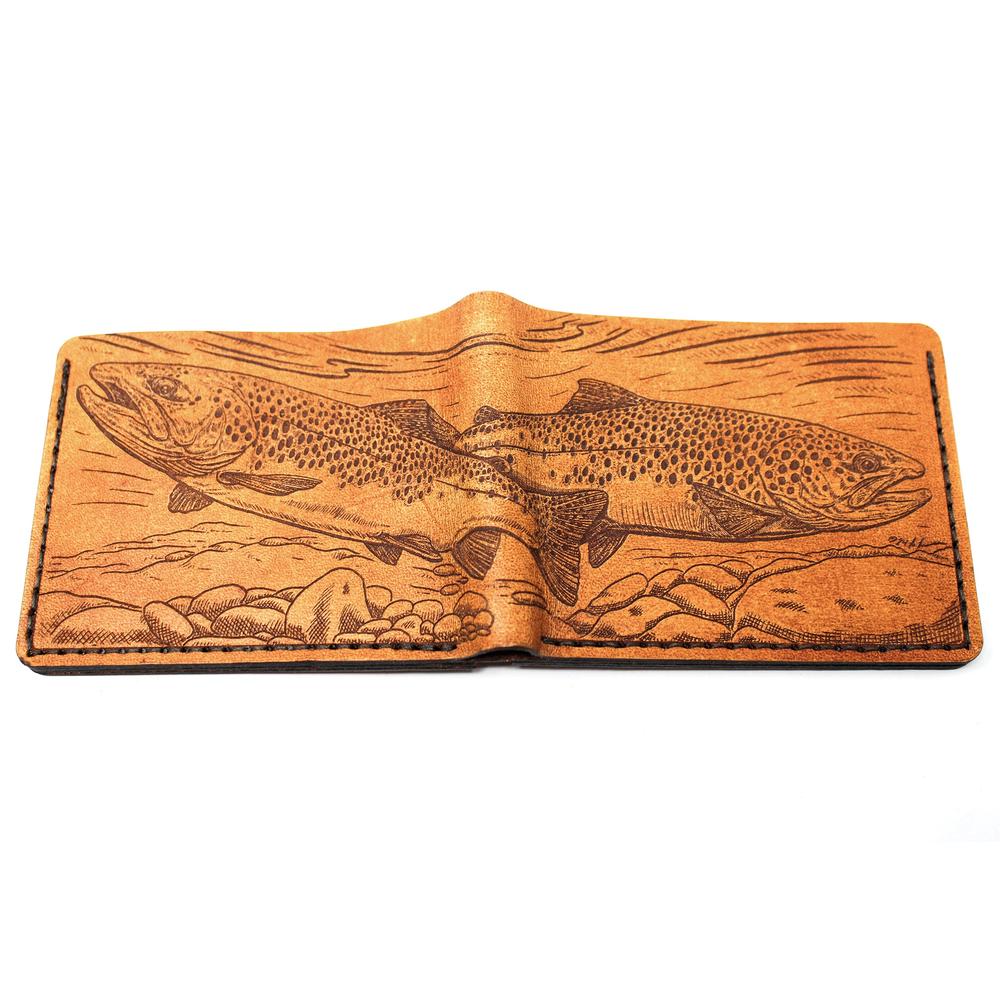 Handcrafted Brown Trout Leather Bill Fold Wallet - Made to Order in USA