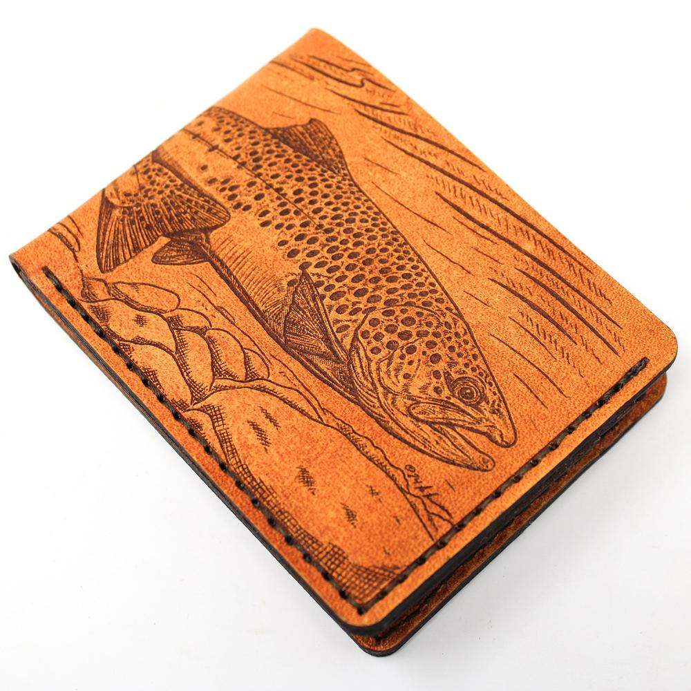 Handcrafted Brown Trout Leather Bill Fold Wallet - Made to Order in USA