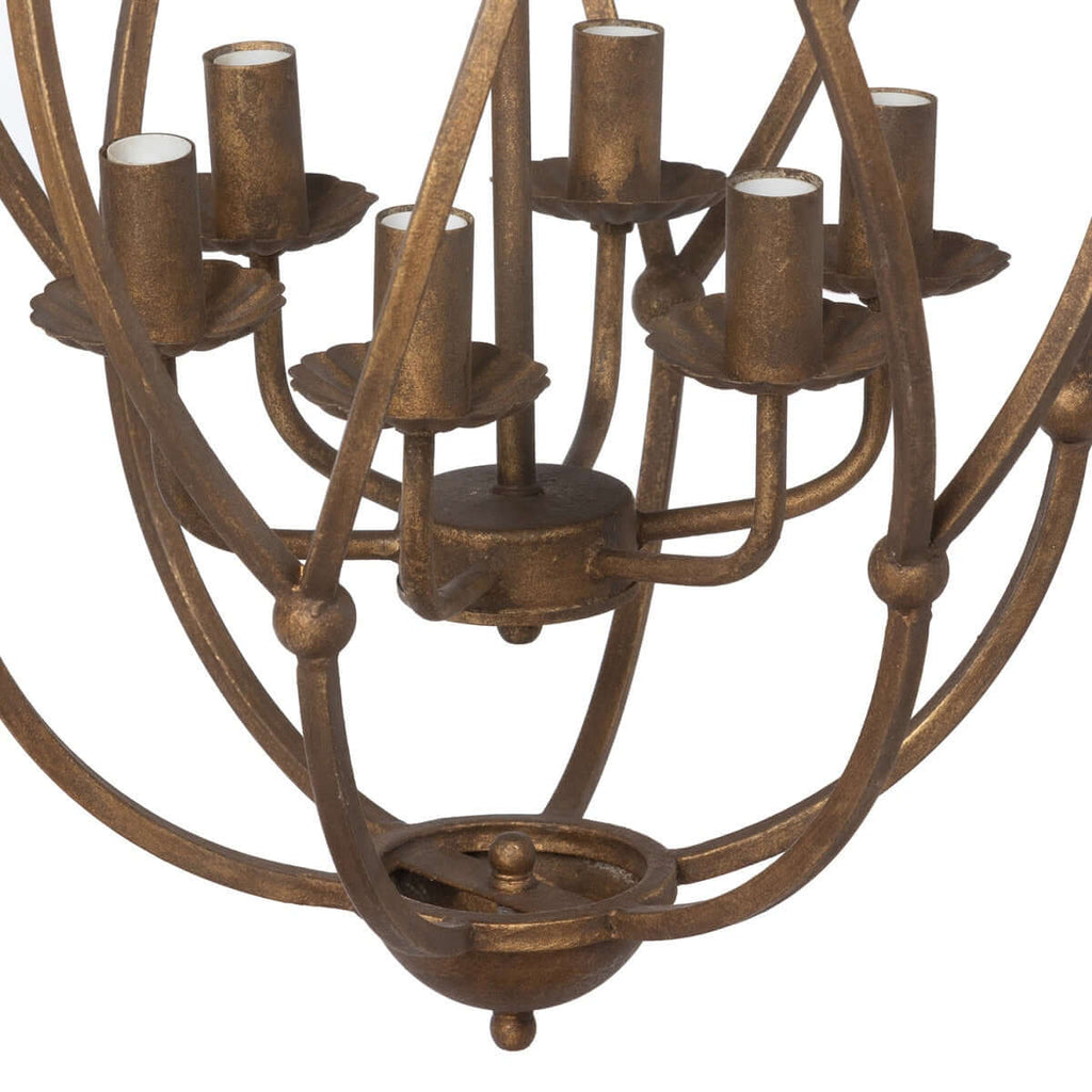 Antique Bronze Iron Chandelier with Gold Finish