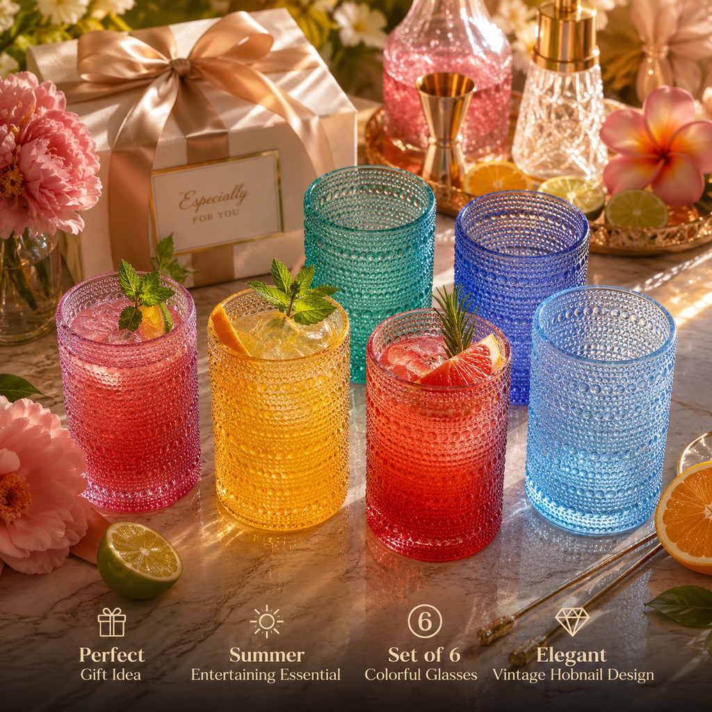 Madrid Acrylic Highball Hobnail Glassware, Set of 6