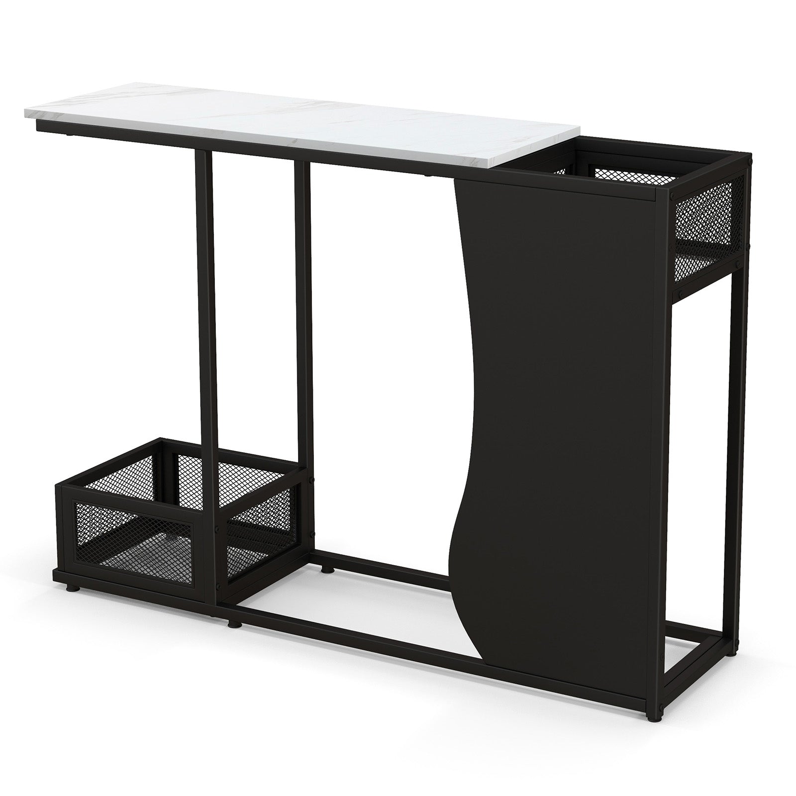 43.5 Inch Console Table with Plant Position and Faux Marble Top-Black