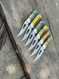 Custom Handmade Damascus Skinning Knife with Resin Handle