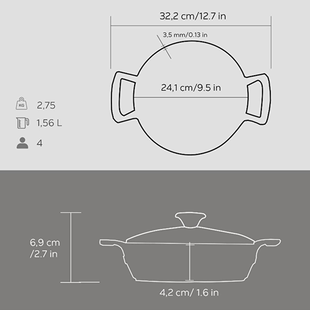 Lava Cast Iron Cookware - Round Cast Iron Pot with Glass Lid, 52.78 fl oz - Durable, Heat Retention, Induction Compatible
