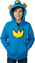 Dog Police Man Super Hero Youth Halloween Costume Hoodie with Ears and Attached Hat Kids Cosplay Zip Up Jacket