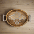 Rustic Mango Wood Serving Tray with Metal Handles