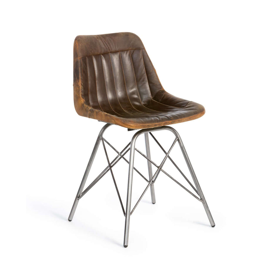Vintage Industrial Desk Chair with Aged Leather and Metal Legs