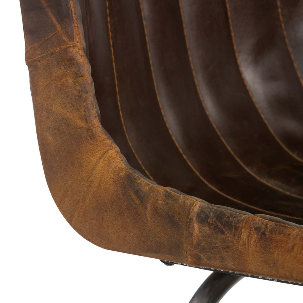Vintage Industrial Desk Chair with Aged Leather and Metal Legs