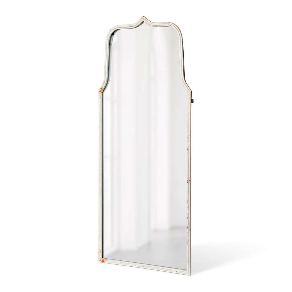 French Country Arch Mirror with Distressed White Frame