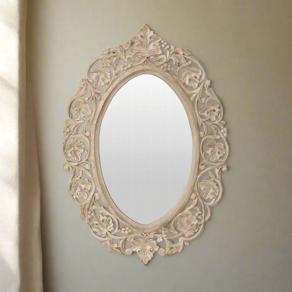 Vintage Hand Carved Wood Wall Mirror