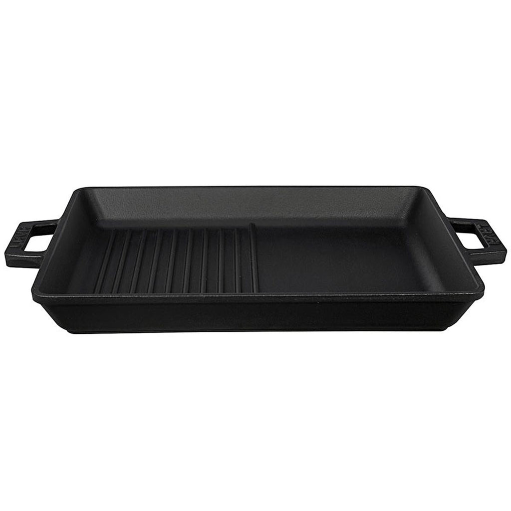 Lava Cast Iron Hybrid Grill Pan - 10x12 Inch Rectangular Enameled Pan for Indoor Stovetop Oven Use, Grill and Fry Simultaneously