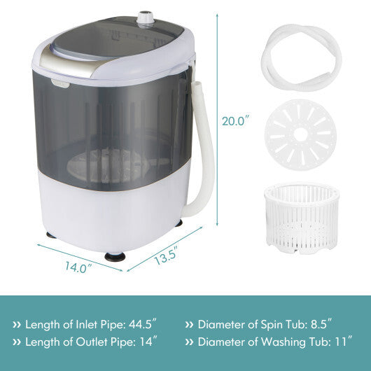 Portable Mini Washing Machine Semi-Automatic Washer and Spinner Combo with Single Tub-Gray - Color: Gray