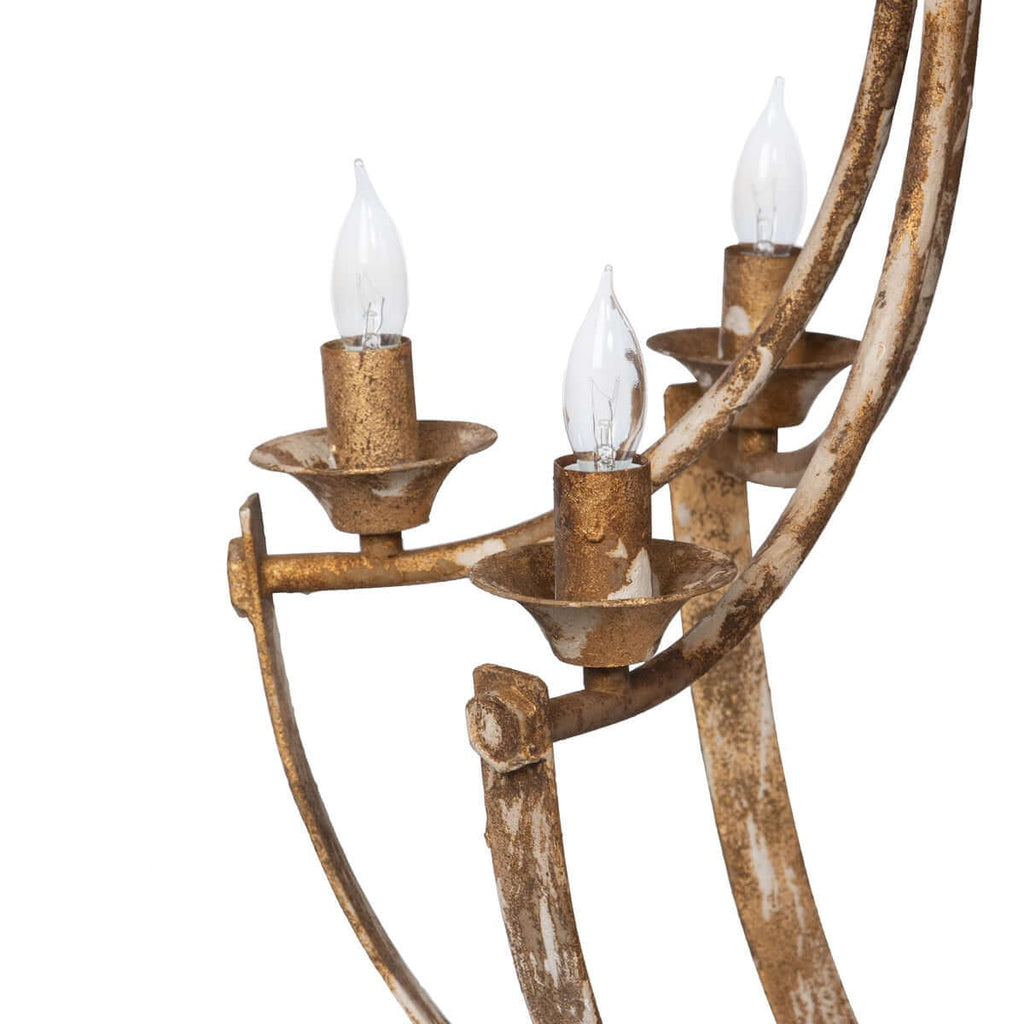 French Country Farmhouse Chandelier in Antique Gold Iron
