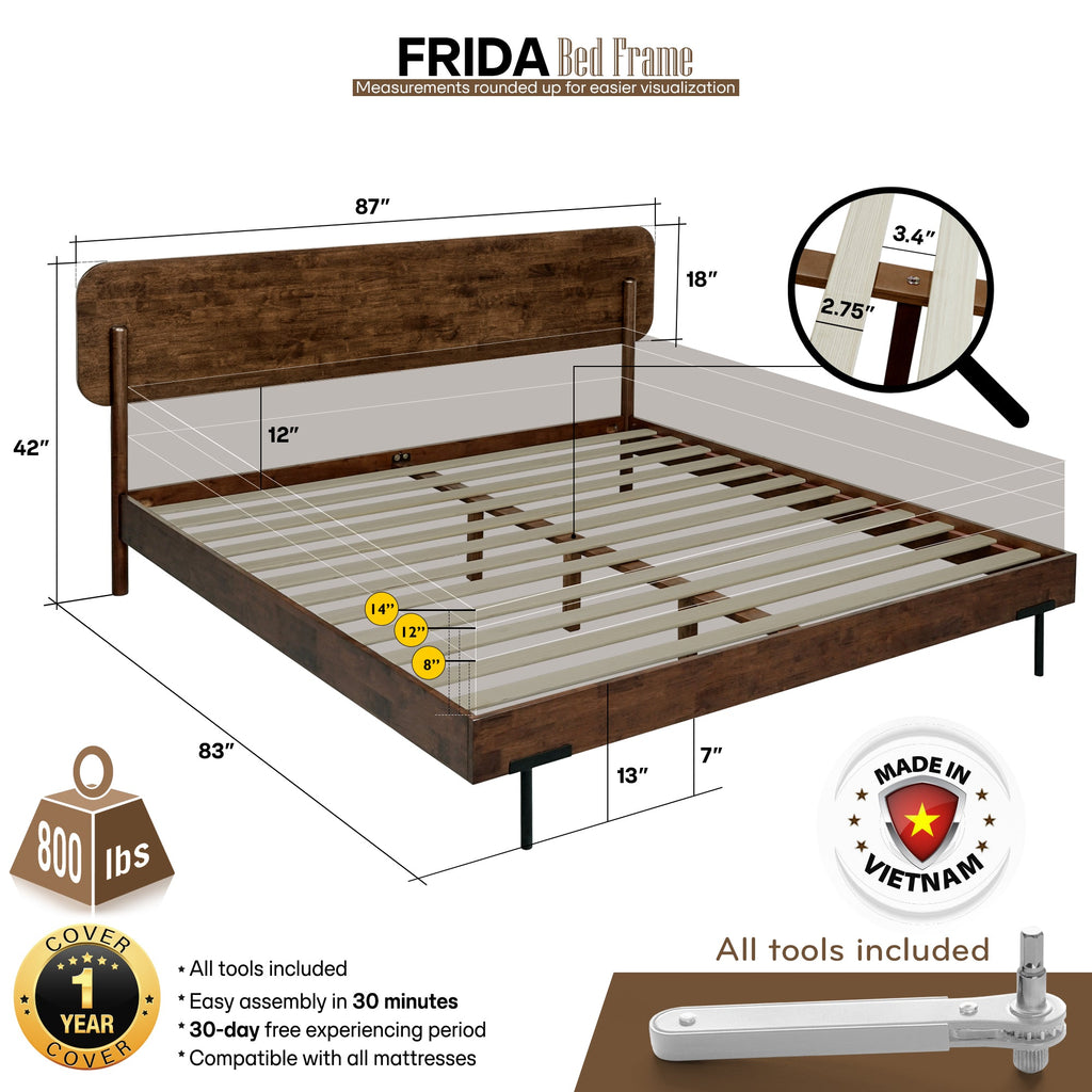 Frida Solid Wood Bed Frame