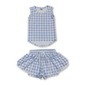 Sleeveless blue plaid top shorts girls active wear set