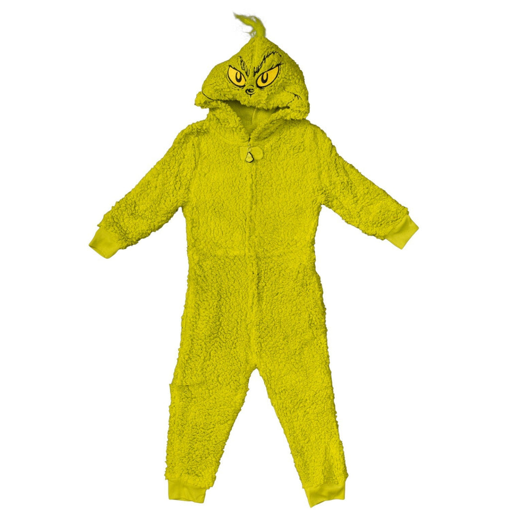 Youth Kids Toddler Grinch Sherpa Union Suit Pajamas Halloween Cosplay Costume