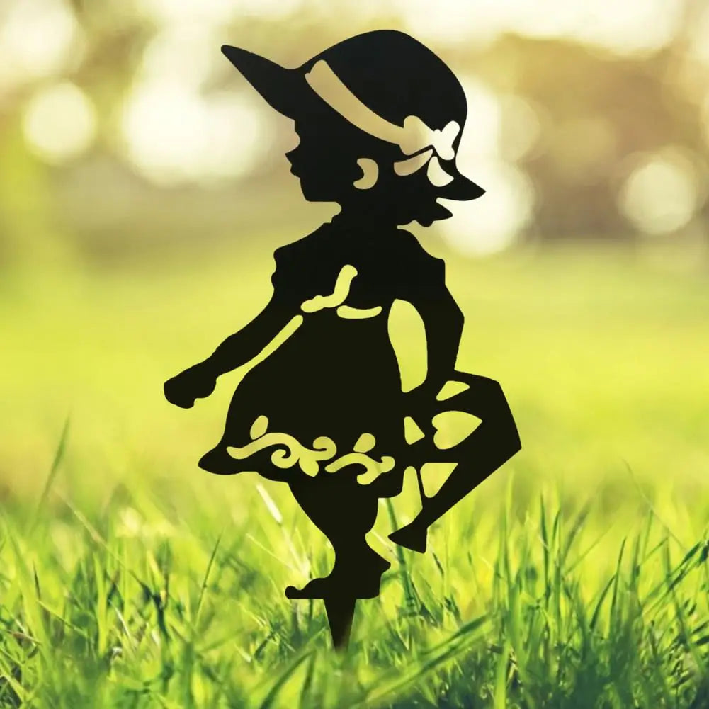 Garden Decor Art People Metal Statue Yard Art Garden Insert Kid Insert Lawn Yard Decoration Manor Lawn Black Garden Decoration