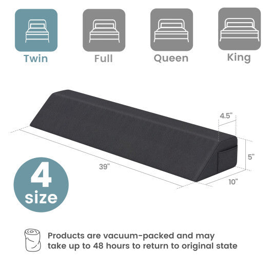 Bed Wedge Pillow with Storage Bag-Twin Size - Color: Gray - Size: Twin Size