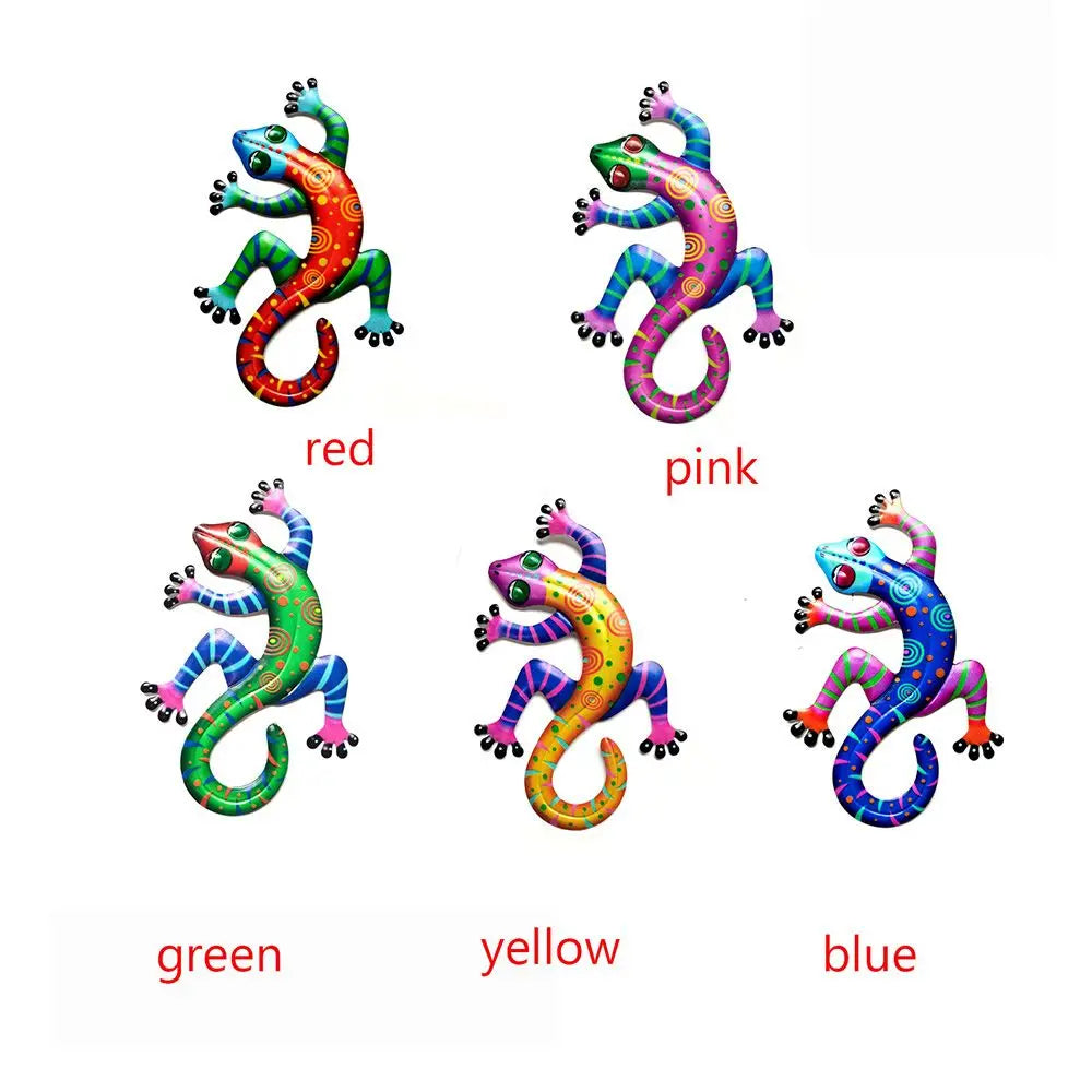 Iron Gecko Wall Art Ornaments Home Wall Decoration Simulation Realistic Metal Hummingbird Lizard Sculptures Garden Statue