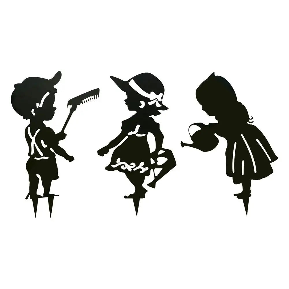 Garden Decor Art People Metal Statue Yard Art Garden Insert Kid Insert Lawn Yard Decoration Manor Lawn Black Garden Decoration