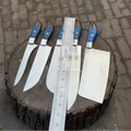 4-Piece High Carbon Steel Kitchen Knife Set — Chef, Butcher, Santoku & Cleaver with Blue Pakka Wood Handles