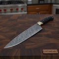 Handmade Damascus Chef Knife, Full Tang Kitchen Knife with Brass Bolster and Black Handle, Forged Damascus Steel Professional Cooking Knife, Premium Culinary Knife Gift