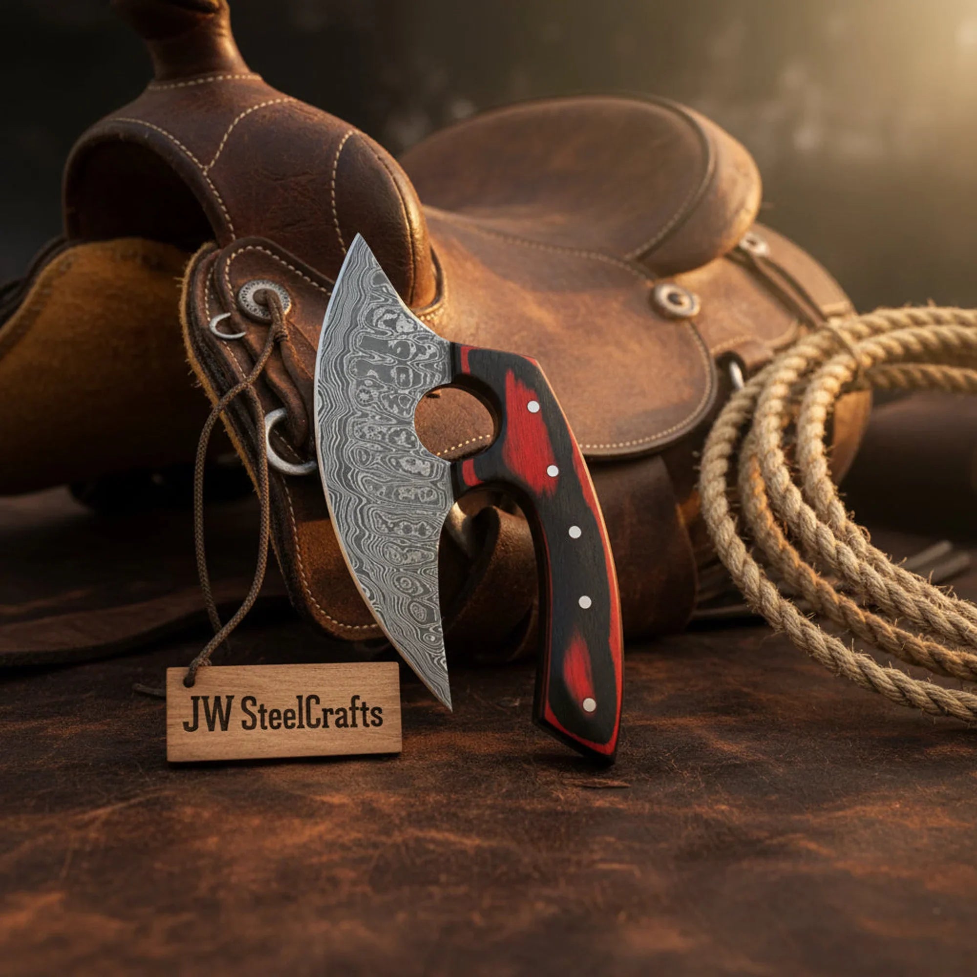 Ranchland Ulu Cutter Knife 5" Multi Color Pakka Wood Handle Kitchen Chopper Pizza Cutter