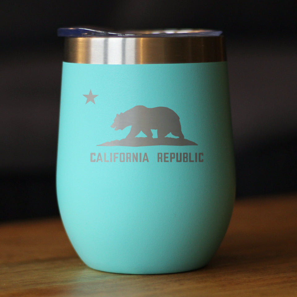 Flag of California - Wine Tumbler Glass with Sliding Lid - Stainless Steel Insulated Travel Mug - California Gifts for Women and Men Californians