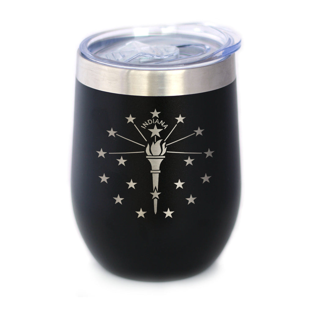 Flag of Indiana - Wine Tumbler Glass with Sliding Lid - Stainless Steel Insulated Mug - Indiana Gifts for Women and Men Indianans