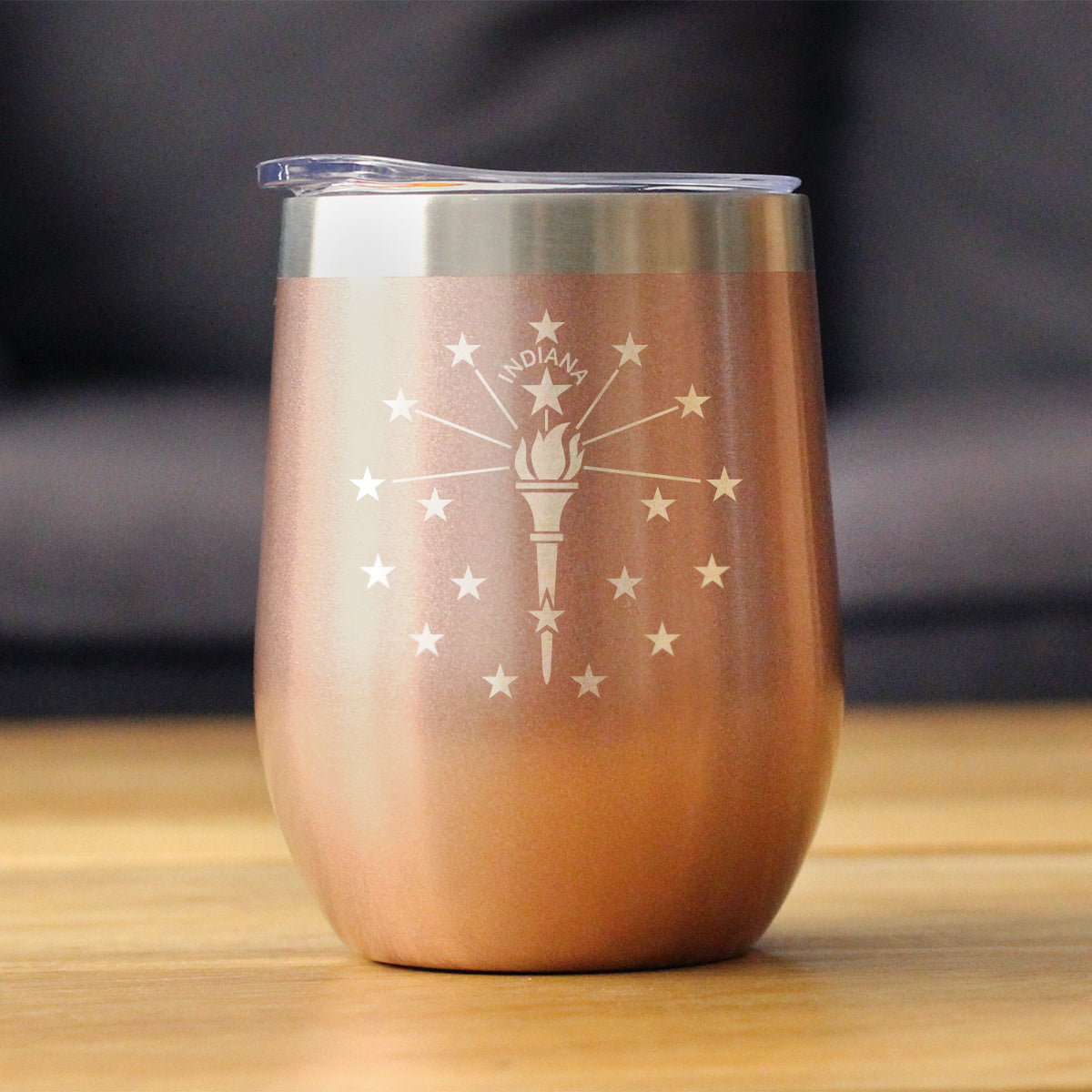 Flag of Indiana - Wine Tumbler Glass with Sliding Lid - Stainless Steel Insulated Mug - Indiana Gifts for Women and Men Indianans