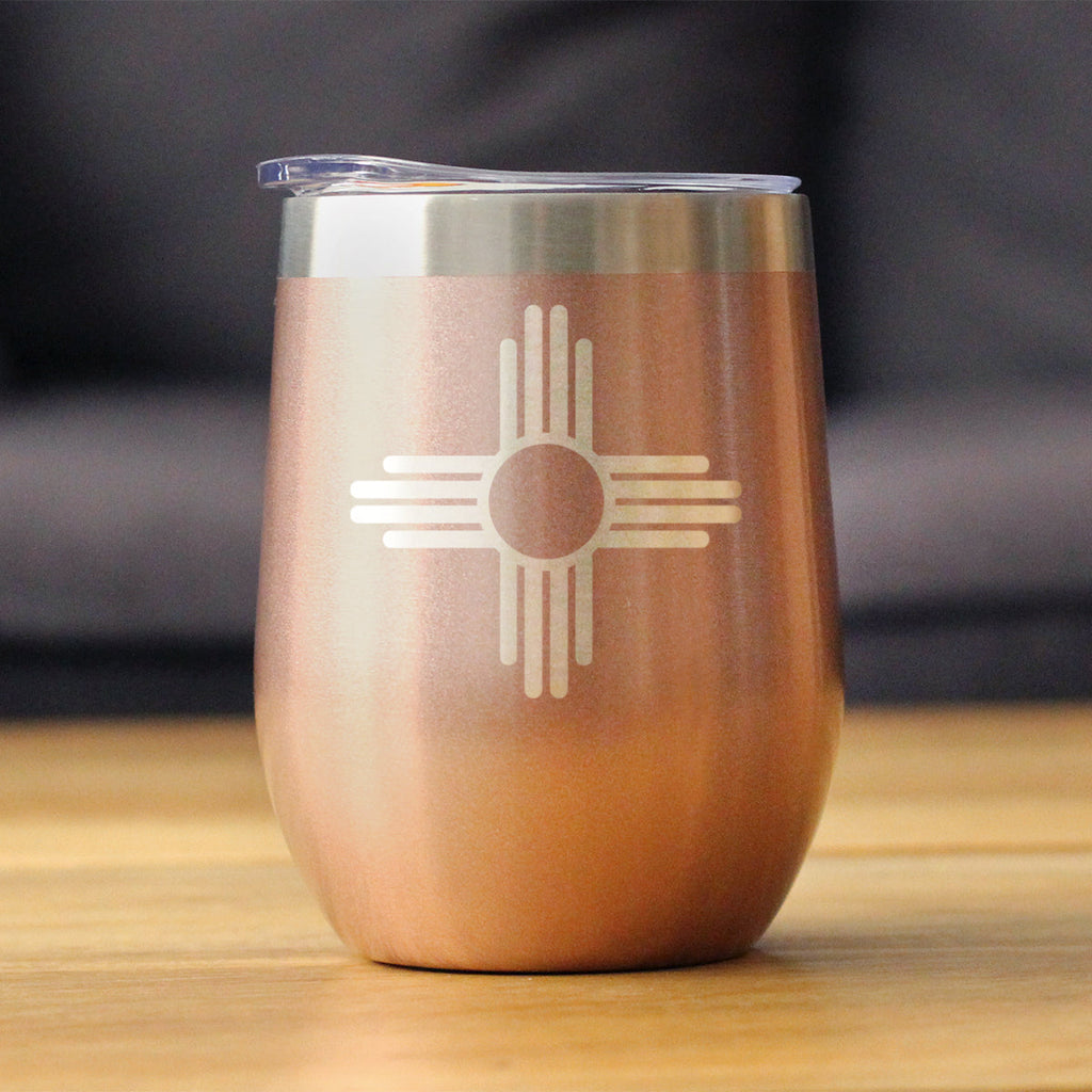 Flag of New Mexico - Wine Tumbler Glass with Sliding Lid - Stainless Steel Insulated Mug - New Mexico Themed Gifts for Women and Men