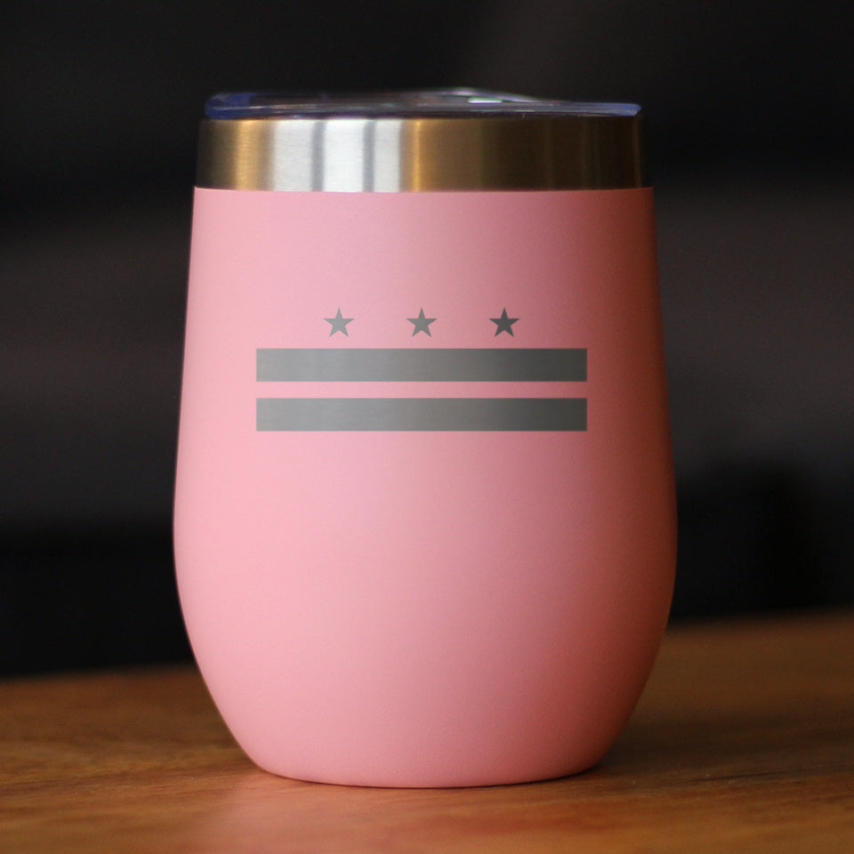 Flag of Washington DC - Wine Tumbler Glass with Sliding Lid - Stainless Steel Insulated Mug - Decor and Gifts for Washingtonians