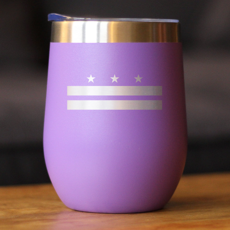 Flag of Washington DC - Wine Tumbler Glass with Sliding Lid - Stainless Steel Insulated Mug - Decor and Gifts for Washingtonians