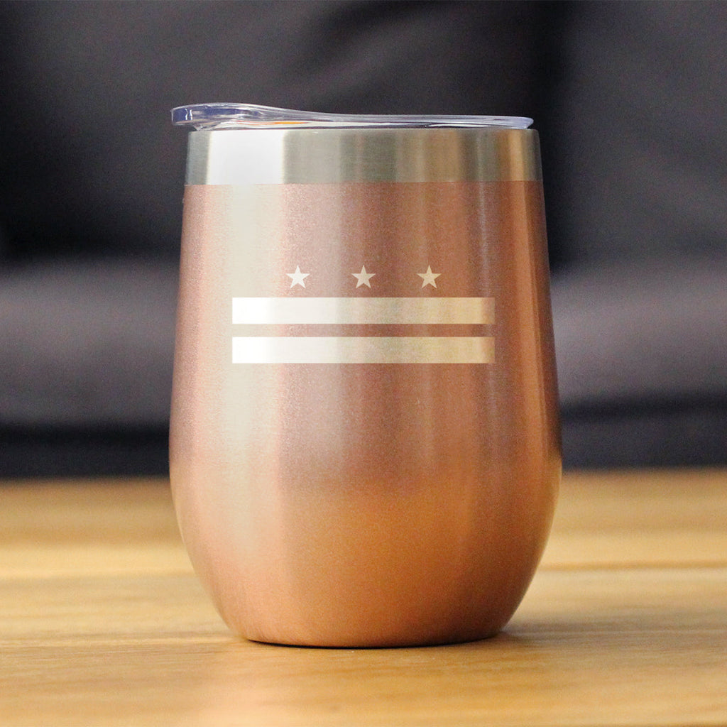 Flag of Washington DC - Wine Tumbler Glass with Sliding Lid - Stainless Steel Insulated Mug - Decor and Gifts for Washingtonians