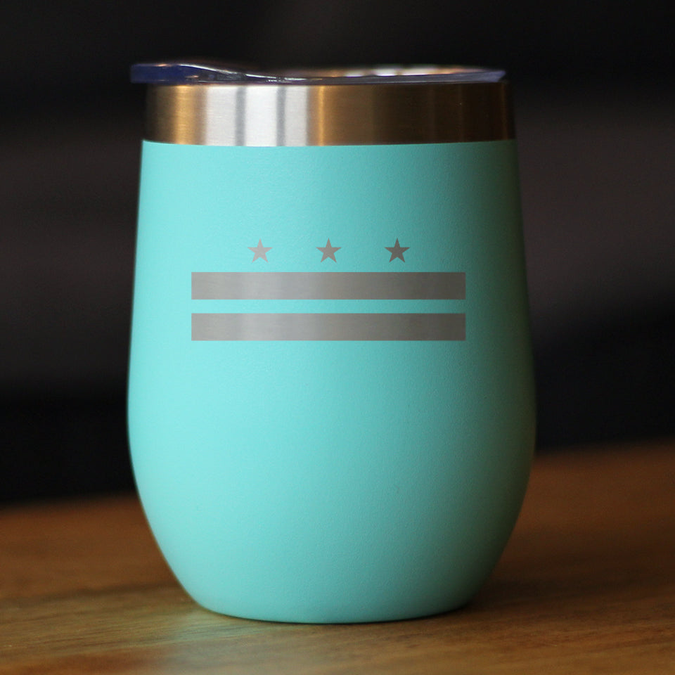 Flag of Washington DC - Wine Tumbler Glass with Sliding Lid - Stainless Steel Insulated Mug - Decor and Gifts for Washingtonians