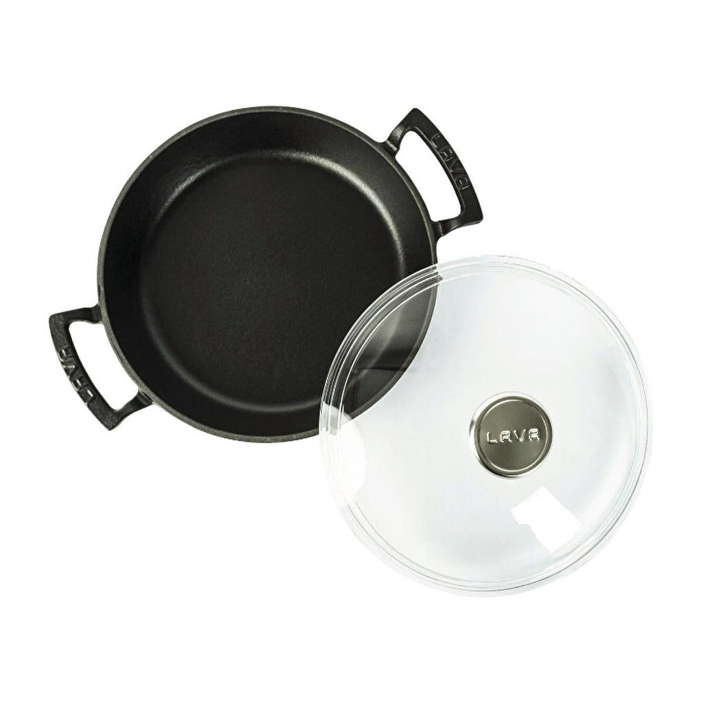 Lava Cast Iron Cookware - Round Cast Iron Pot with Glass Lid, 52.78 fl oz - Durable, Heat Retention, Induction Compatible