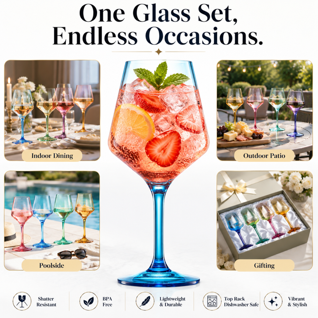 Madrid Acrylic Stemmed Wine Glassware, Set of 12