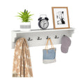 Wall Hooks with Shelf 31.5inch Wooden Coat Rack with 6 Hooks for Hats Towels Purses Robes-White - Color: White