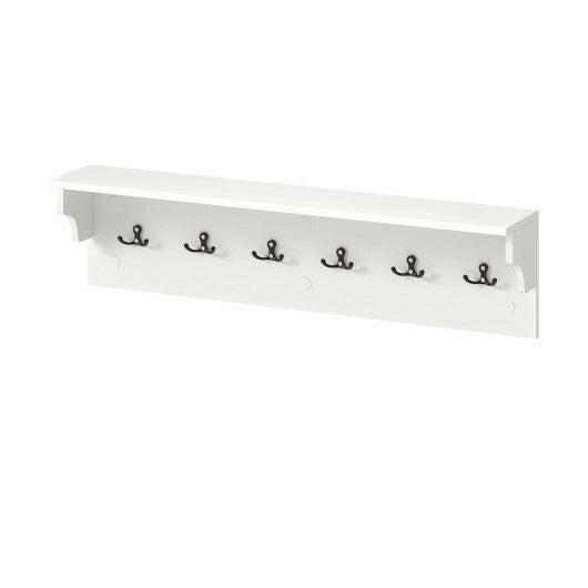 Wall Hooks with Shelf 31.5inch Wooden Coat Rack with 6 Hooks for Hats Towels Purses Robes-White - Color: White