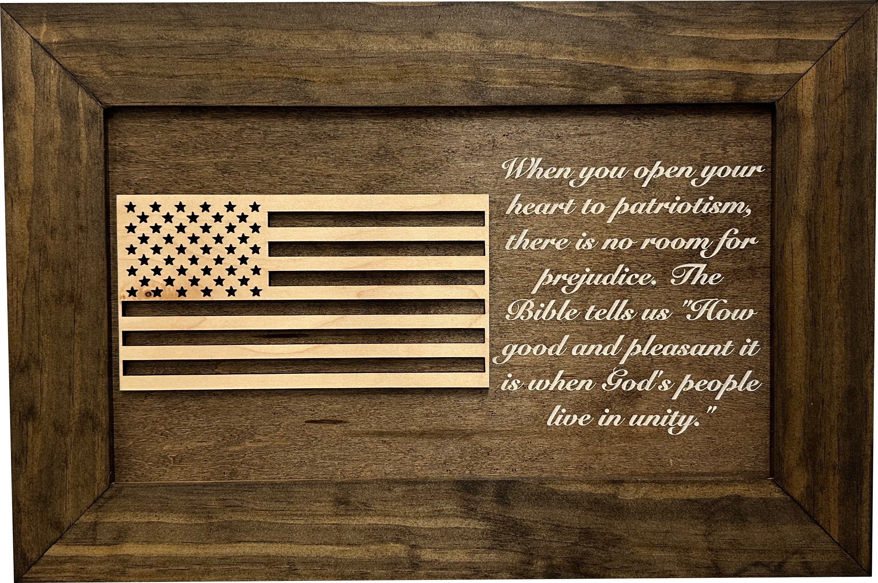 American Flag & Patriotism Decorative & Secure Wall-Mounted Gun Cabinet (Jacobean & Natural)