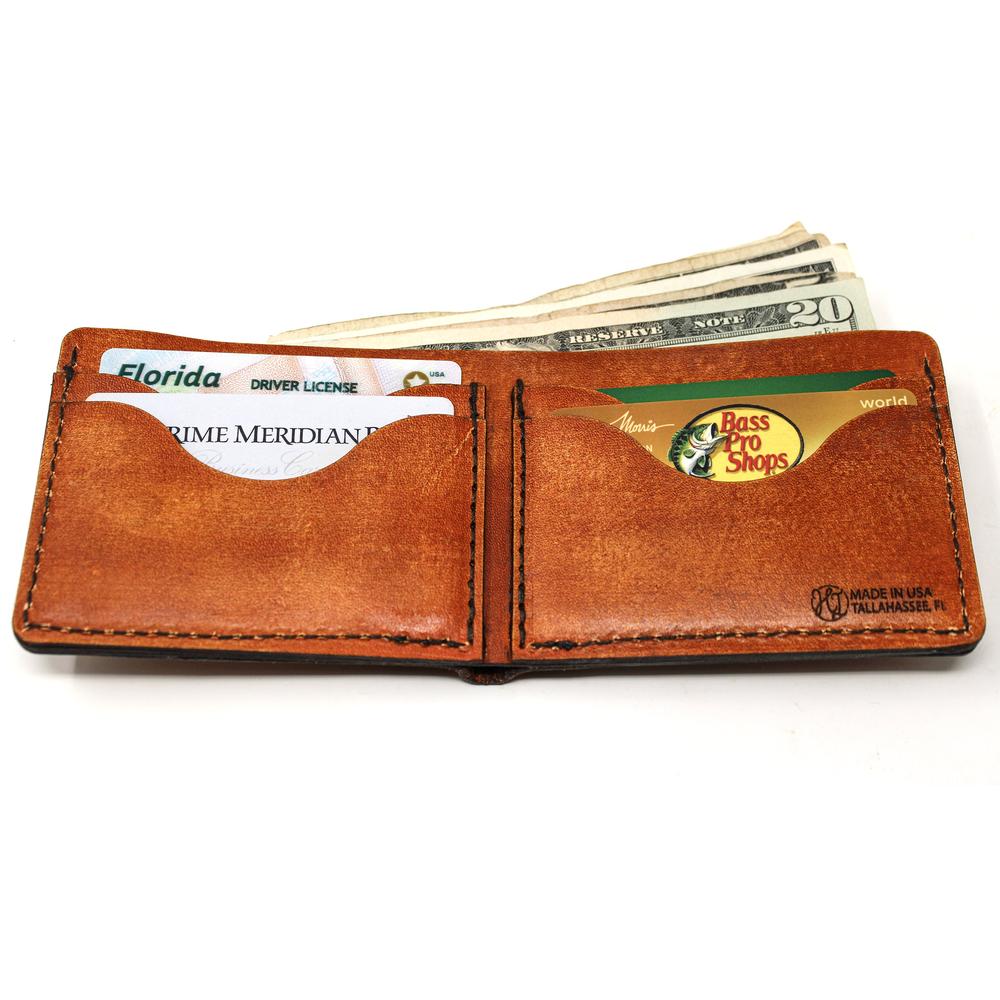Handcrafted Brown Trout Leather Bill Fold Wallet - Made to Order in USA